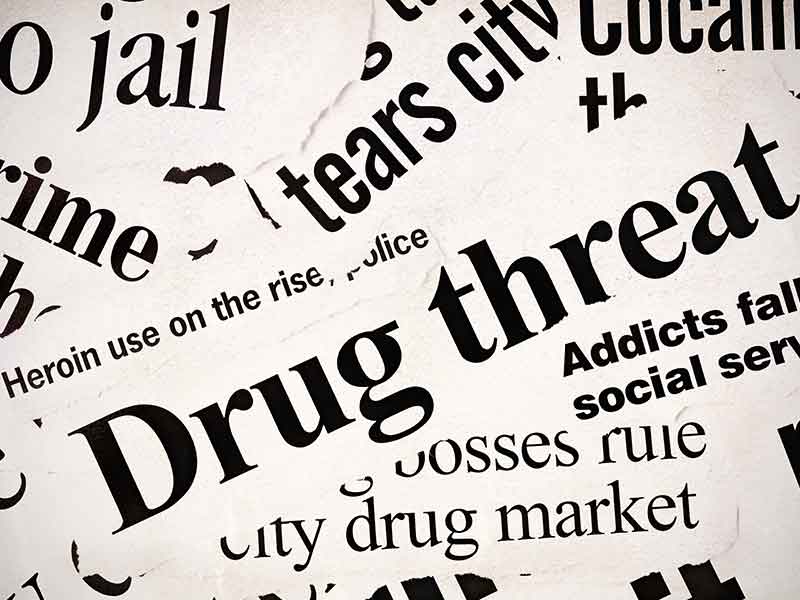 Many newspaper headlines concerned with the drug problem